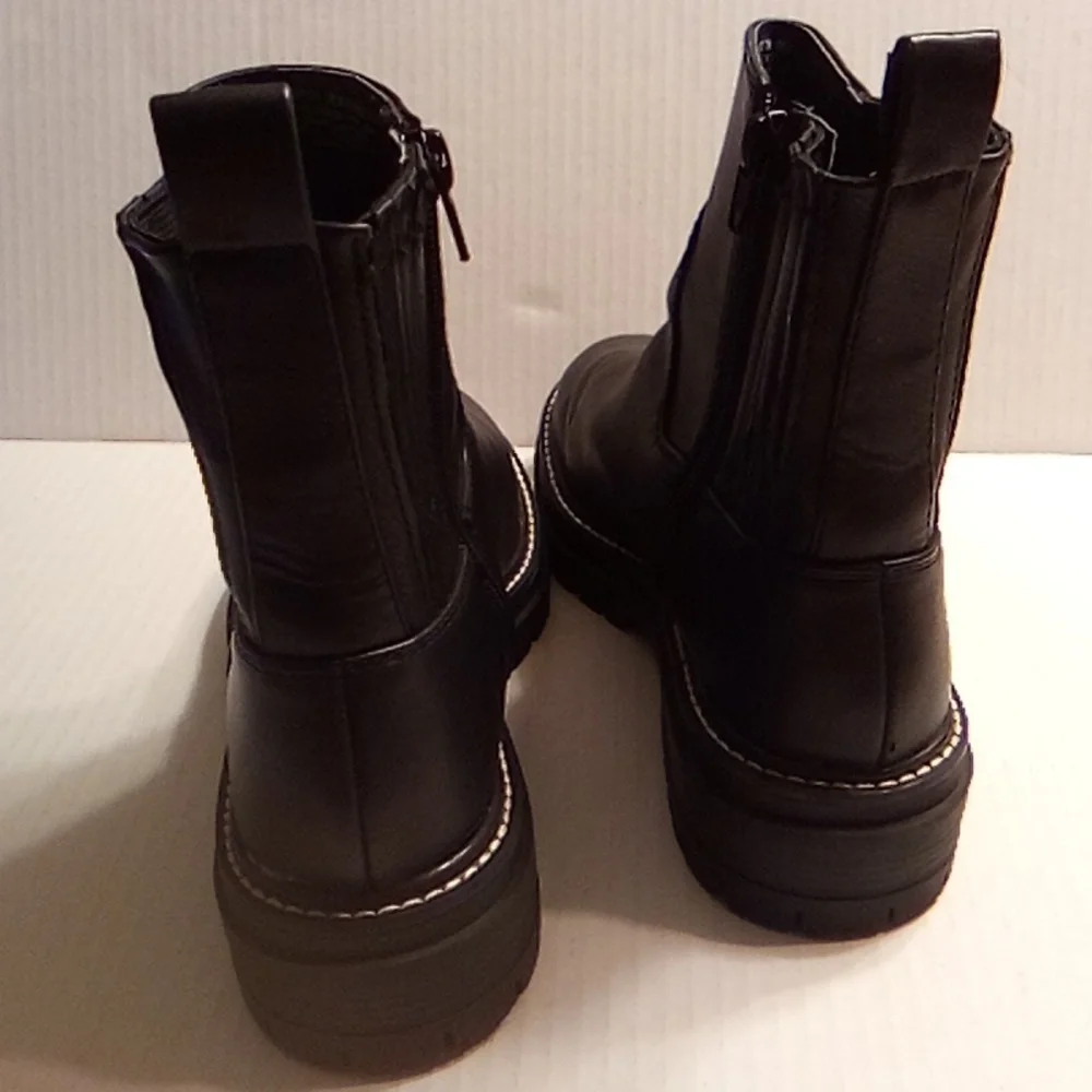 Time and Tru Black Platform Ankle Booties with Contrast Stitching
